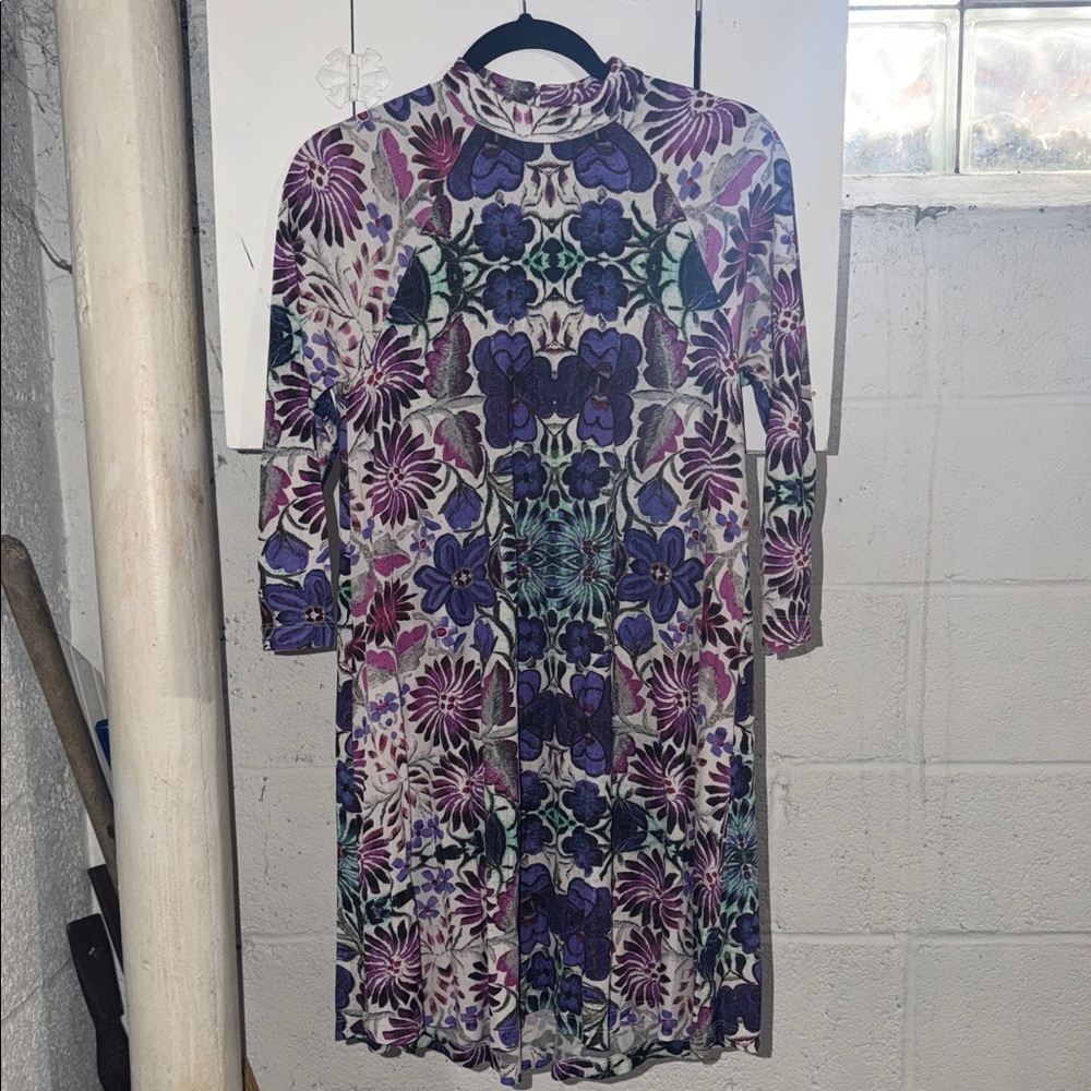 Free People Purple Teal Floral Long Sleeve Dress
